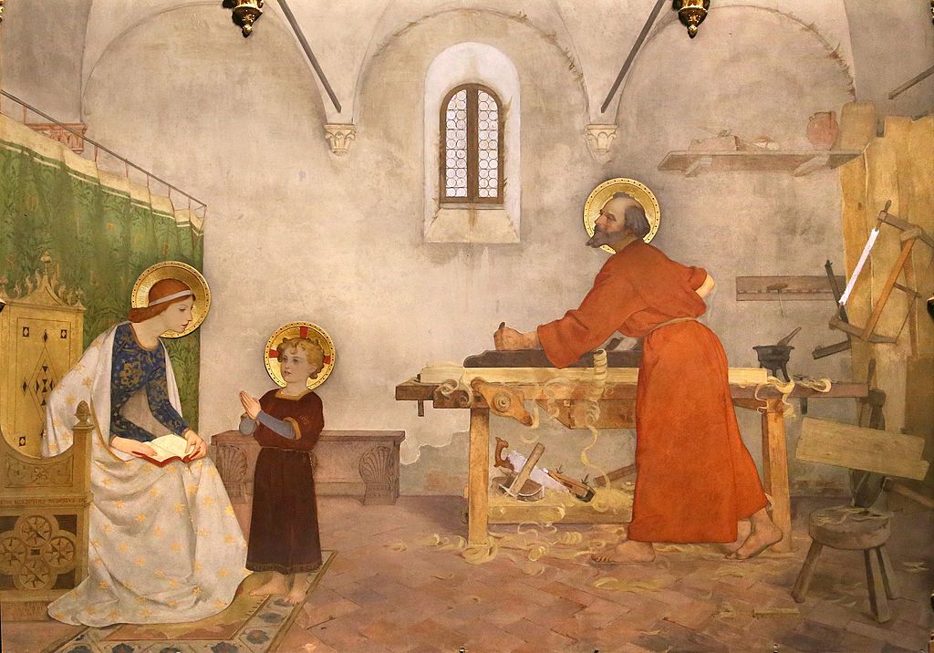 Modesto_faustini,_storie_di_san_giuseppe,_1886-90,_bottega_di_giuseppe_falegname_con_maria_e_gesù_bambino_02